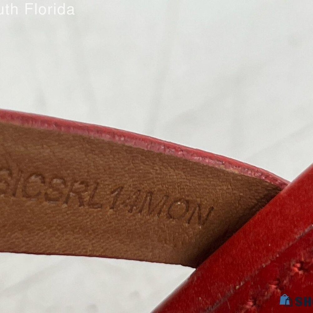 Burberry Women's 9 Strappy Red Leather 1.5" Platform Stacked Wedge 5.5" Heels - Picture 11 of 13